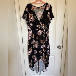 Fortune + Ivy Floral High-Low Dress in Black